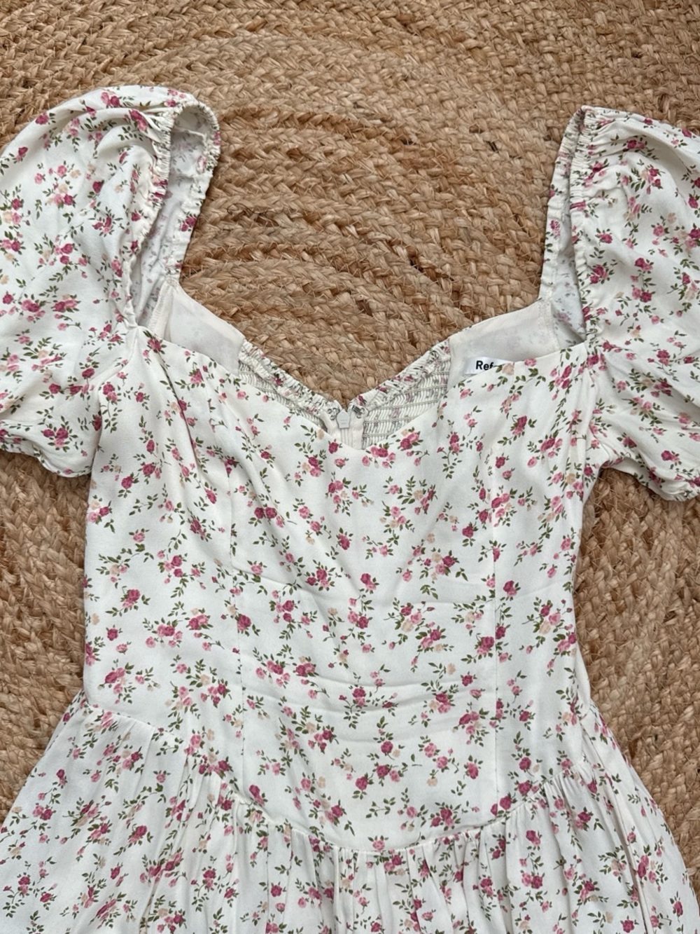 Reformation Cream Dress with Pink & Green Floral Accents - Picture 2 of 6